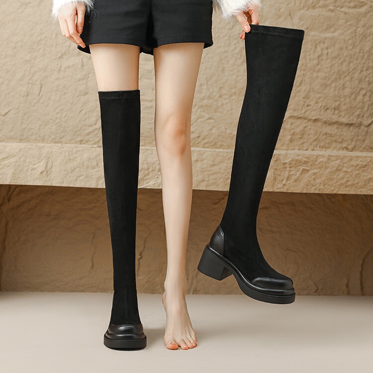 Giày Bốt Da Lộn Gót Dày Thấp 6cm Cỡ Lớn 33-43 Thời Trang Thu Đông Mới Cho Nữ