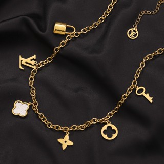  Vòng cổ Thép Titan Hai Lớp Mặt Chữ lv Thời Trang Cho Nam Nữ 