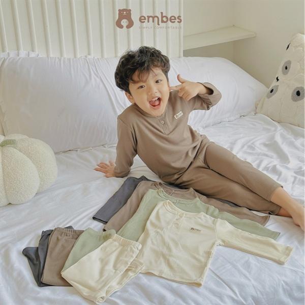 Set thun gân tăm Embes ,Bộ thu đông cho bé chất thun gân tăm mềm mại siêu co giãn