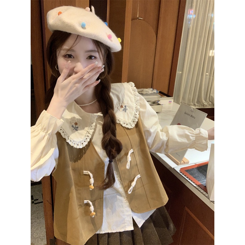 Áo Sơ Mi Tay Dài Dáng Rộng Cổ Búp Bê Thêu Họa Tiết Phong Cách retro Thời Trang Mùa Thu Cho Nữ