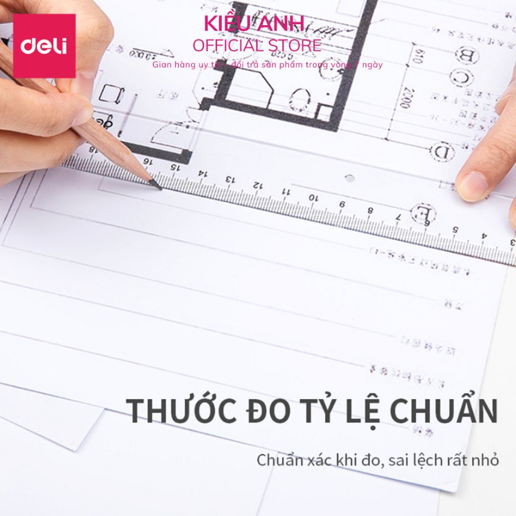 Thước kẻ trong suốt Deli - 18/ 20/ 30cm - Chất liệu PS bền chống trầy xước