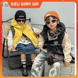 Gile phao cho bé trai size đại, Áo khoác trẻ em 8-16 tuổi thêu chữ CCP có mũ khỏe khoắn thời trang