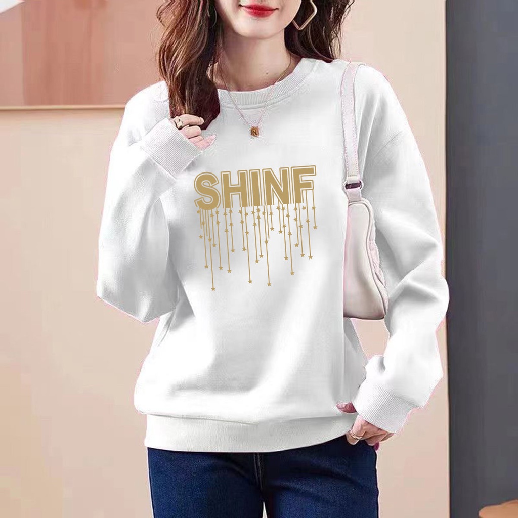 Áo sweater Cổ Tròn Tay Dài Dáng Rộng In Họa Tiết Đơn Giản Thời Trang Xuân Thu Hàn Quốc 2023 Cho Nữ