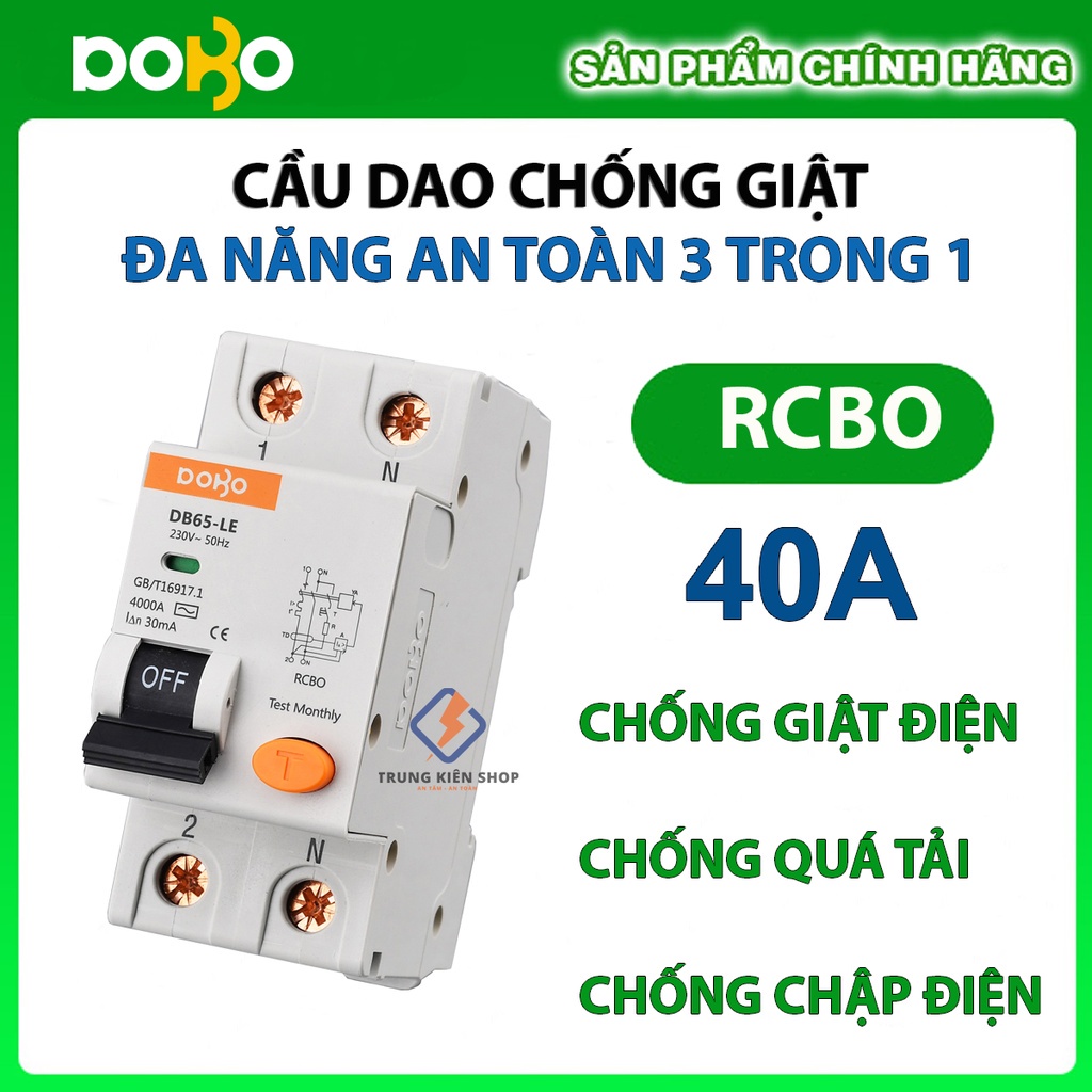 HÀNG CHÍNH HÃNG] Cầu Dao Chống Giật 40A  RCBO DOBO KOREA đa năng - siêu nhạy 4kA 30mA