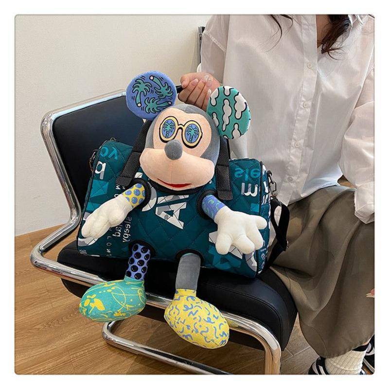 Công suất lớn Mickey thư thêu lưới xách tay túi xách nữ Hàn Quốc thời trang búp bê gối dễ thương và đẹp túi đeo chéo
