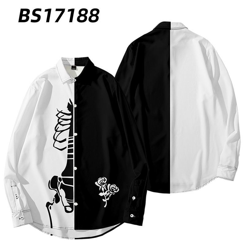 BOCCHI THE ROCK! Yamada Ryo Two-Dimensional black and white Hong Kong style shirt jacket thin students summer flower shirt tide