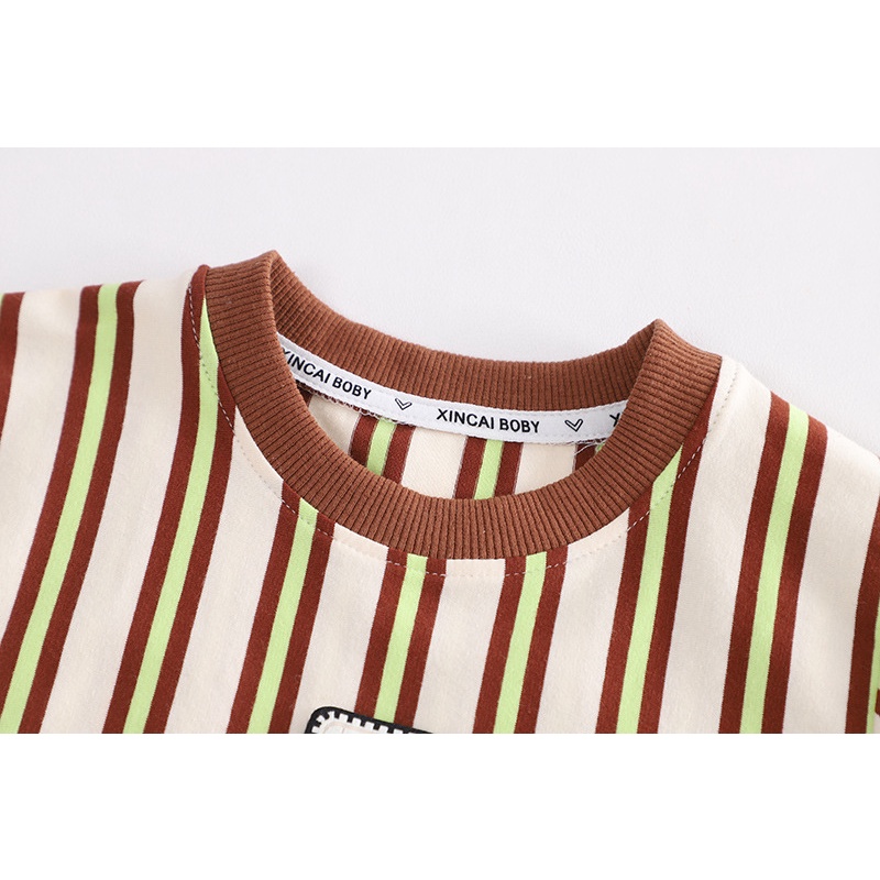 Dễ Thương Bộ Áo Thun Ngắn Tay Kẻ Sọc + Quần short Thời Trang Mùa Hè Cho Bé