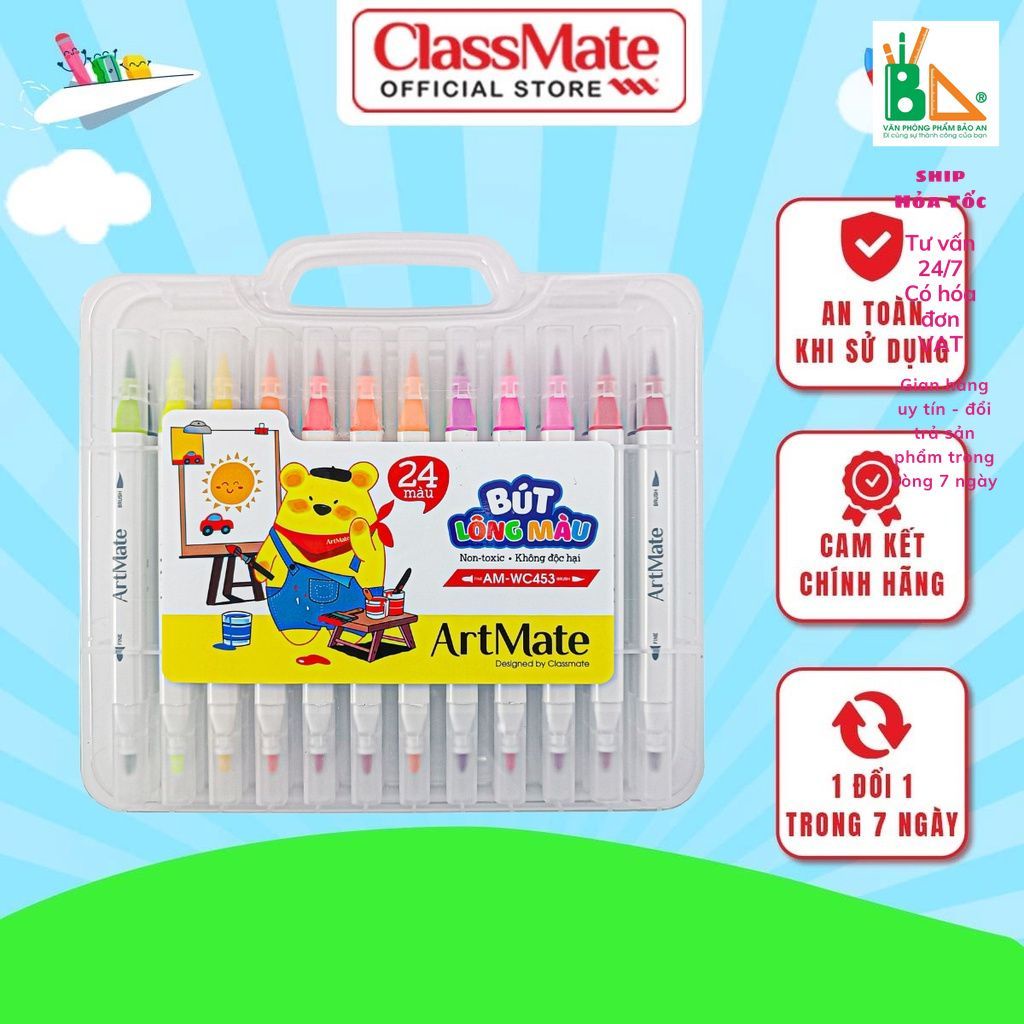 Bút Dạ Màu 2 Đầu CLASSMATE  CL-WC451/WC453 .Chất Liệu Cao Cấp, Màu Sắc Tươi Sáng, Rõ Nét, Không Phai, Hộp 12/24 Chiếc
