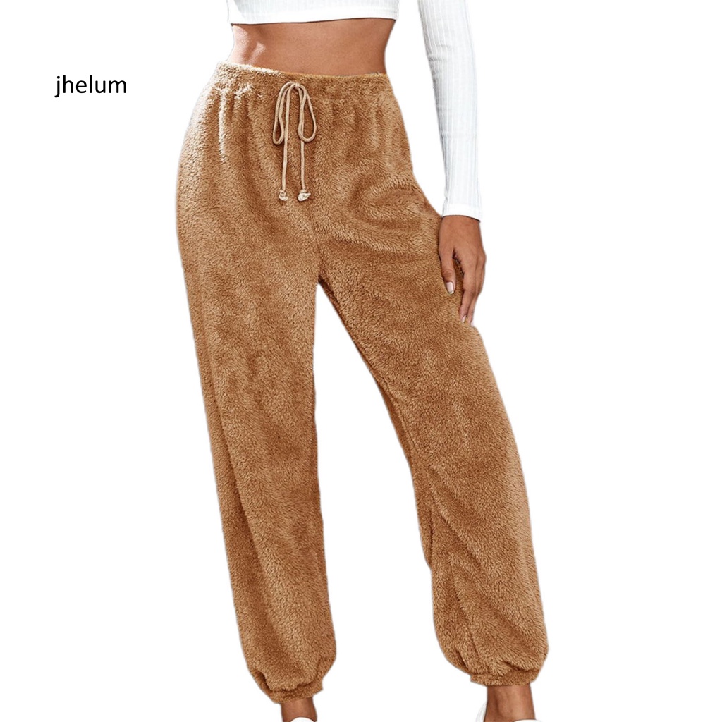 Quần Nhung Lông Hai Mặt Lưng Thun Rút Dây Màu Trơn Dáng Rộng Thời Trang Đường Phố