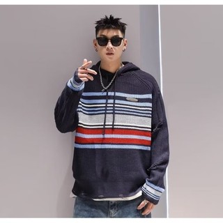  Áo Hoodie Dệt Kim Họa Tiết Kẻ Sọc Thời Trang retro Cho Nam 