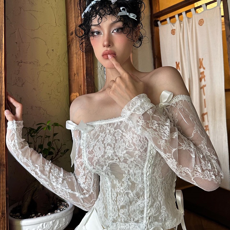 Bộ Áo Tay Dài Phối Ren + Chân Váy Thời Trang Quyến Rũ Cho Nữ 2023