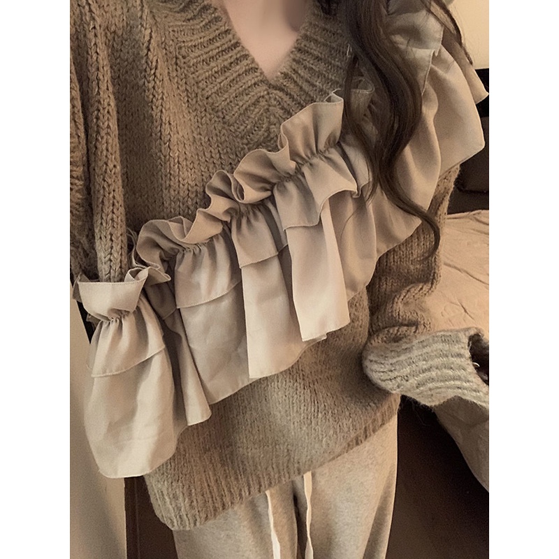 Áo Len Tay Dài Dáng Rộng Phối Ren Thời Trang Thu Đông Mới 2022 Dành Cho Bạn Nữ