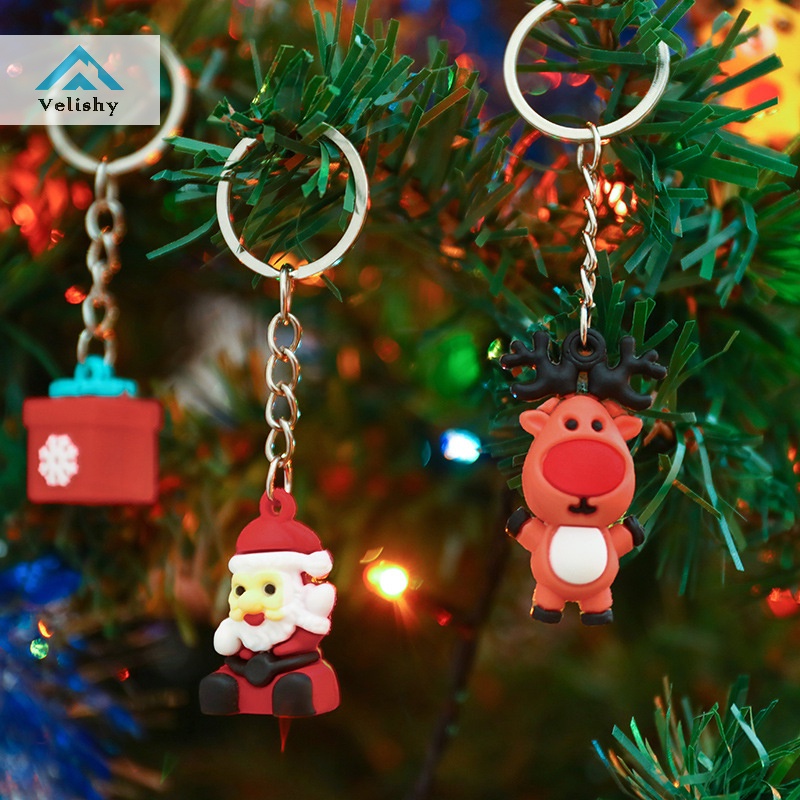 Móc khóa VELISHY thiết kế ông già Noel tuần lộc ggs 3D bằng silicon dễ thương