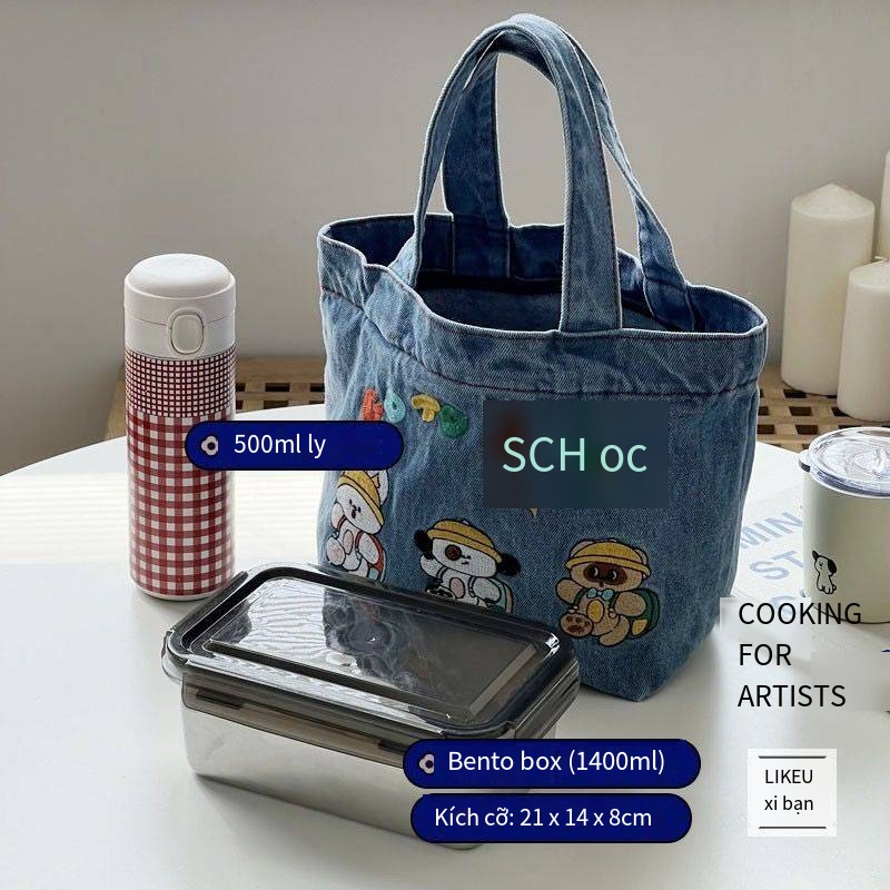 ENVIROSAX Cartoon thêu quần bò công suất lớn túi xách sinh viên túi xách dễ thương nữ