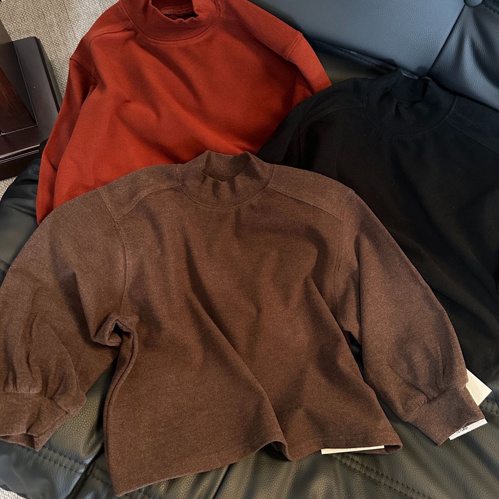 Áo thun dài tay cho bé AB791 size 90-140 cổ 3 phân một màu đơn giản, thời trang trẻ em thu đông 2023