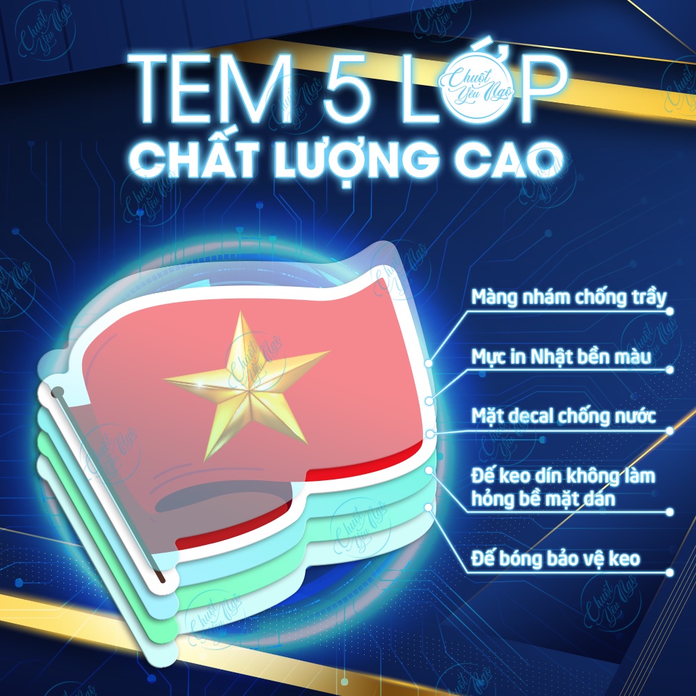 Bộ sticker hình dán VN  vô địch decal chống thấm nước trang trí xe máy nón bảo hiểm laptop cổ vũ bóng đã
