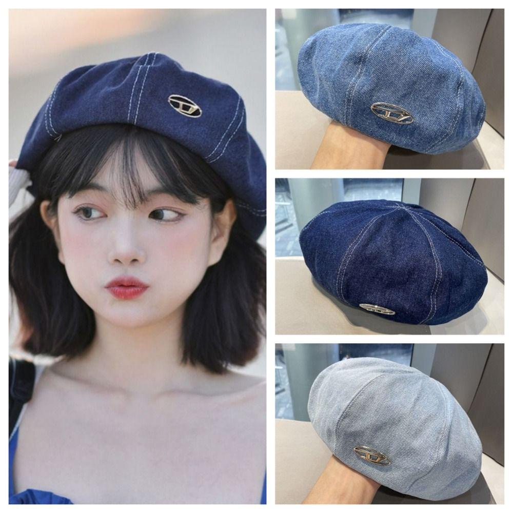 Lưng Nón beret denim In Chữ d 2Life Thời Trang harajuku Hàn Quốc