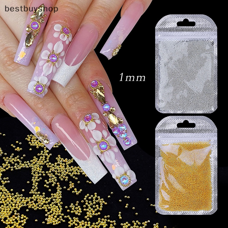 1 Túi Hạt Cườm Kim Loại mini 3d Màu Vàng / Bạc Trang Trí Móng Tay Mới