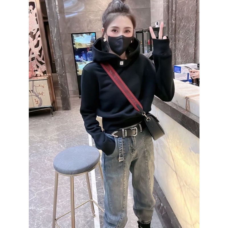 Áo Hoodie Dáng Rộng Màu Trơn Chất Lượng Cao Thời Trang 2000s