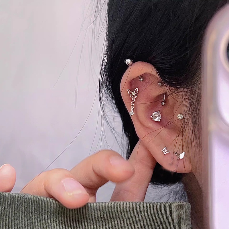 Khuyên Tai Bạc Dạng Hạt Hình Bướm Pha Lê Không Gây Dị Ứng Cho Nữ