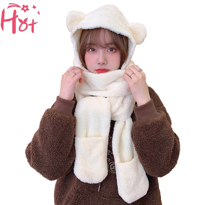 Jr Set 1 Món Nón Khăn Choàng Găng Tay Và Khăn Choàng Cổ 3 Trong 1 Chống Gió Giữ Ấm Mùa Đông Hình Tai Gấu Dễ Thương vn