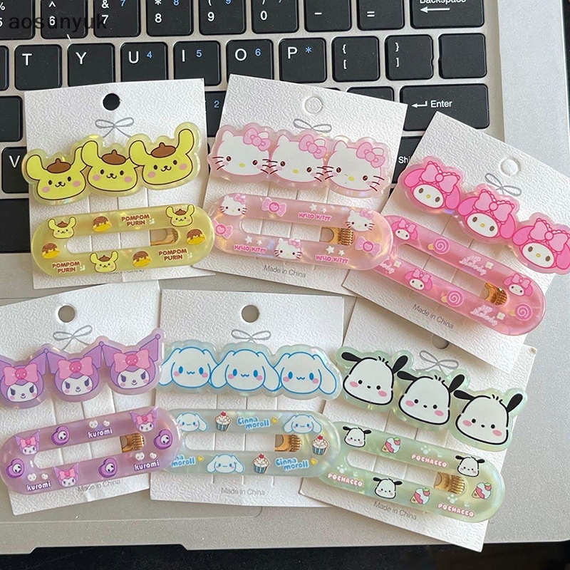 SANRIO Aosunyuk Set 2 Kẹp Tóc Hình hello kitty Đáng Yêu Bằng acrylic Cho Bé Gái