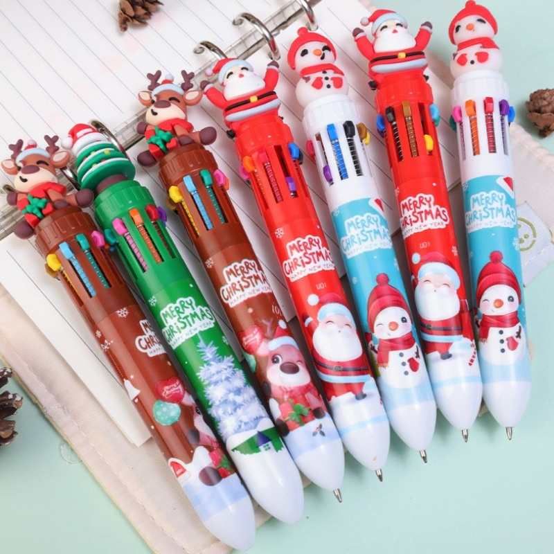 10 Bút Bi / Bút Bi mini Họa Tiết Cây Thông Noel Hoạt Hình Graffiti Nhiều Màu Sắc Cho Học Sinh / Văn Phòng / Trường Học