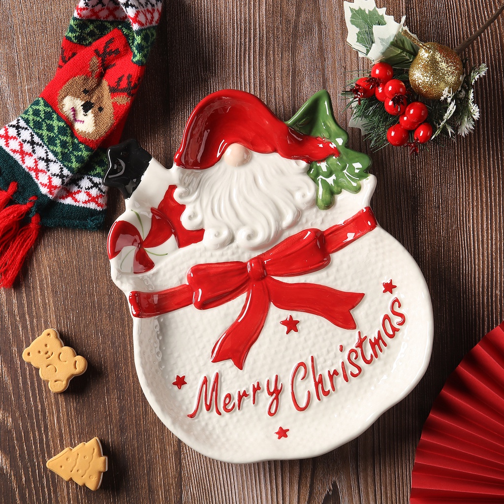 ❤Đĩa Sứ Hình Ông Già Noel Vẽ Tay Ba Chiều