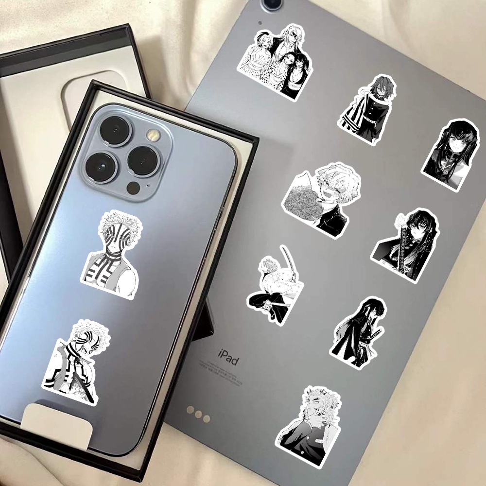 60 Miếng Dán Bút Chì Vẽ anime demon slayer kimetsu no yaiba Màu Trắng Đen