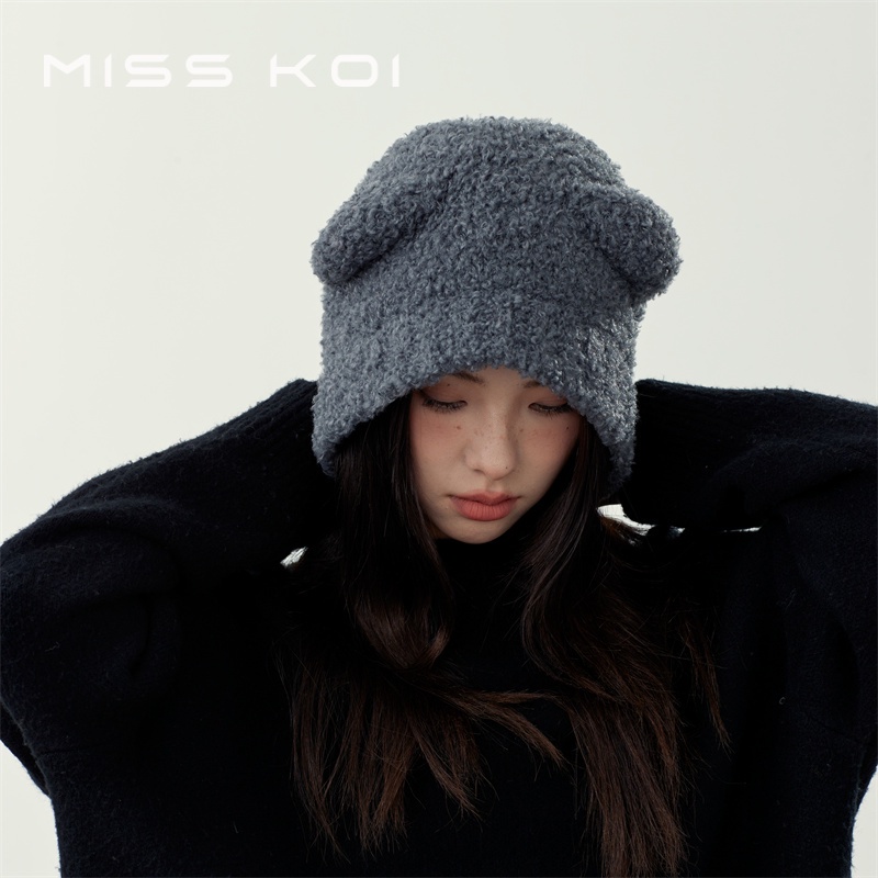 Misskoi  Mũ Len Giữ Ấm Bảo Vệ Tai Phong Cách Mới Mùa Thu Đông Dễ Phối Đồ Màu Xám K