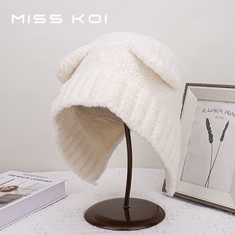 Misskoi  Mũ Len Giữ Ấm Bảo Vệ Tai Phong Cách Mới Mùa Thu Đông Dễ Phối Đồ Màu Xám K