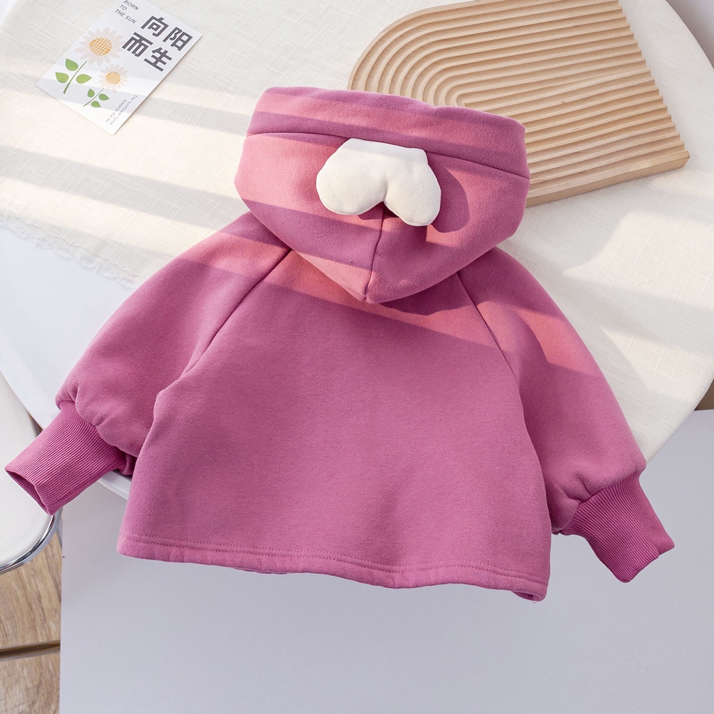 Áo Khoác Hoodie Vải Nỉ Lót Lông Cừu Dễ Thương Thời Trang Mùa Đông 2023 Phong Cách Mới Cho Bé Gái