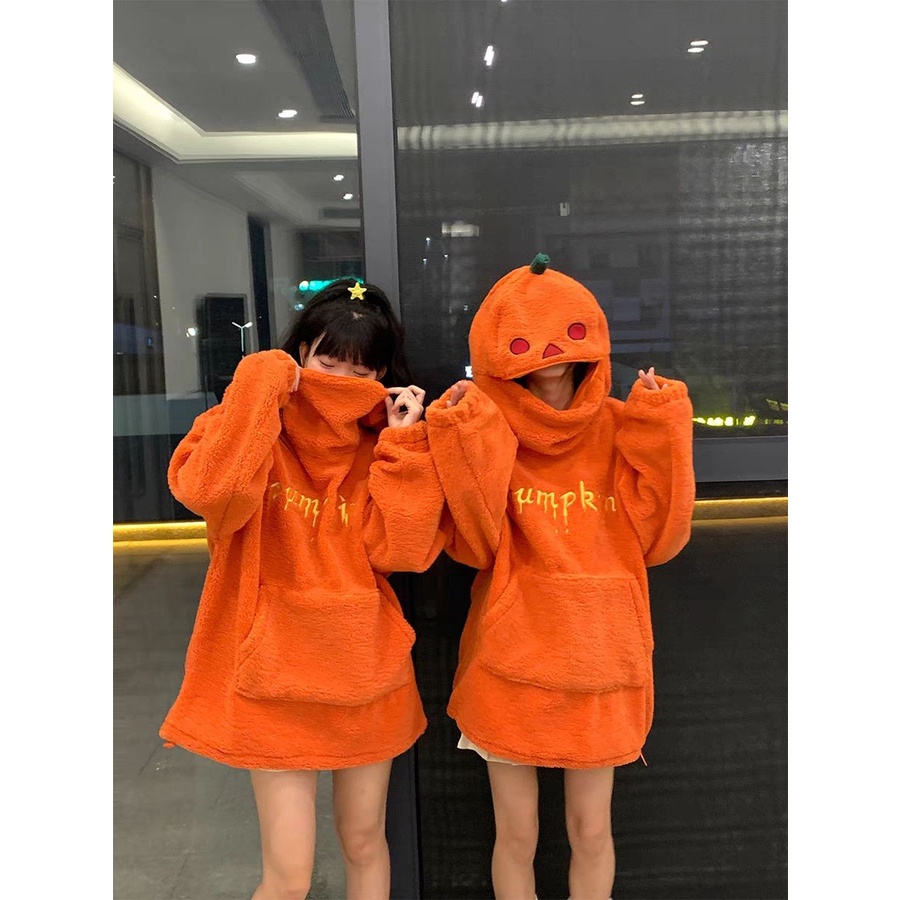 Dễ Thương Áo hoodie Lông Cừu Dày Dáng Rộng In Hình Quả Bí Ngô halloween 2023 p17