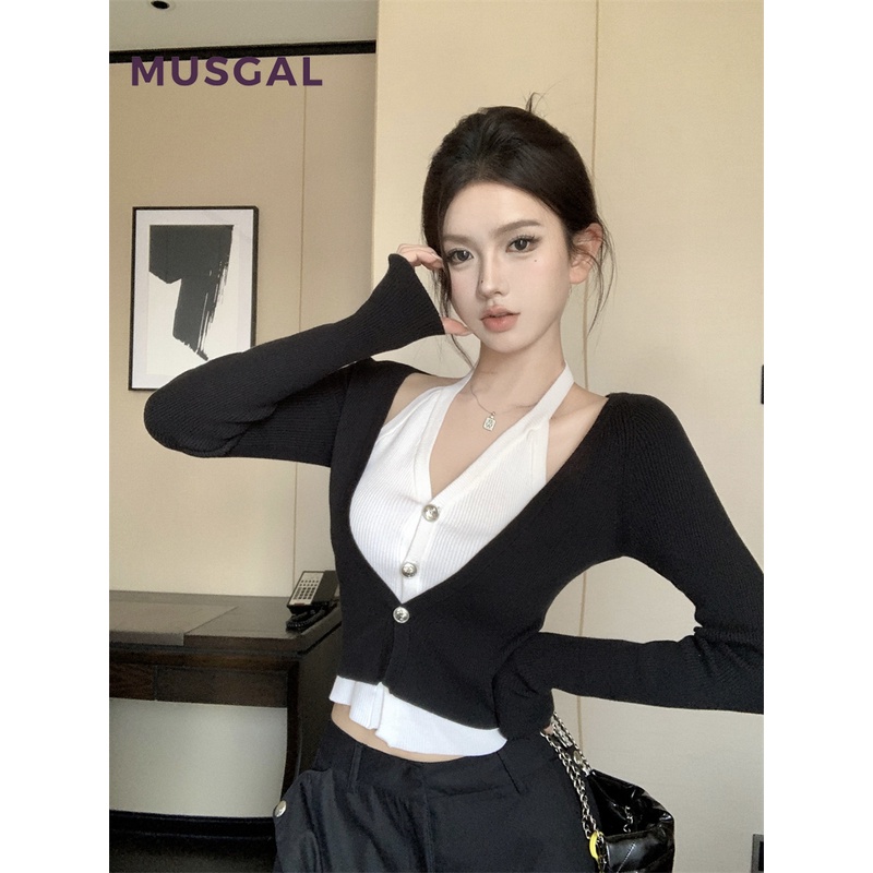 Musgal Áo Thun Tay Dài Cổ Tròn Màu Tương Phản Đơn Giản Thời Trang Mới 2023 Dành Cho Nữ