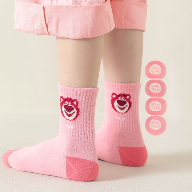 Vớ cotton Cổ Cao Thoáng Khí Thấm Hút Mồ Hôi In Họa Tiết Dâu Tây Hoạt Hình Phong Cách Hàn Quốc Dễ Thương Thời Trang Thu Đông Cho Bé Gái