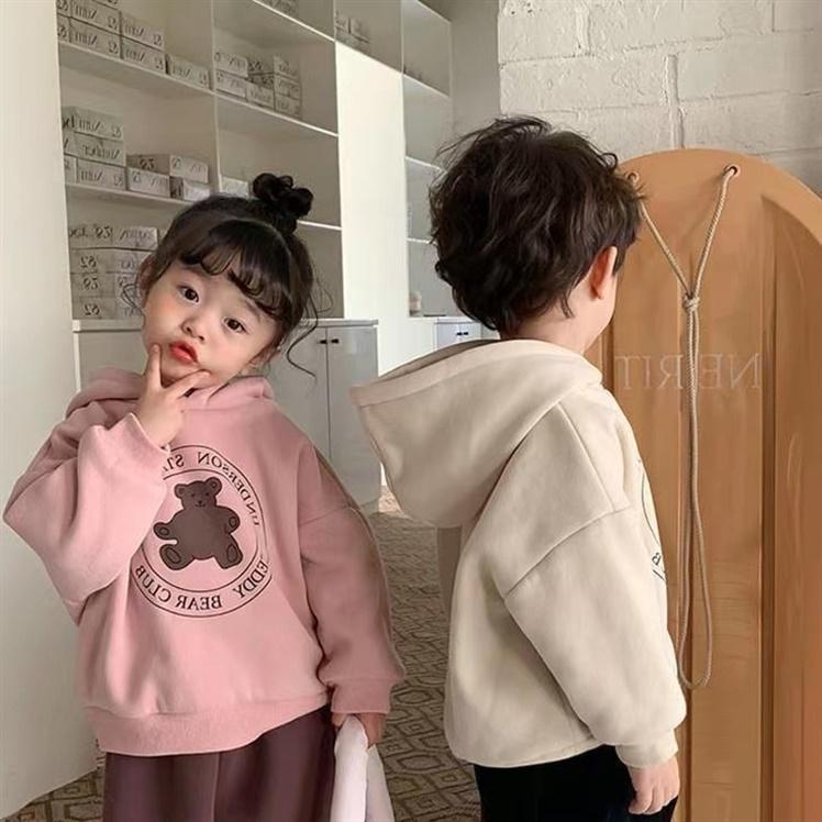 Áo Khoác hoodie Thu Đông Lót Nhung In Họa Tiết Hoạt Hình Phong Cách Hàn Quốc 2023 Cho Bé