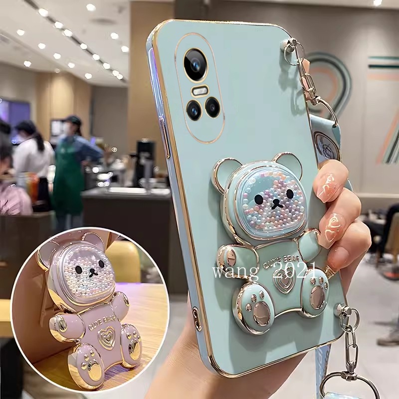 Phù Hợp Ốp Điện Thoại Dẻo Họa Tiết Gấu Nhiều Màu Kèm Dây Đeo Cho oppo reno10 pro pro + reno8 t reno8 z pro 5g