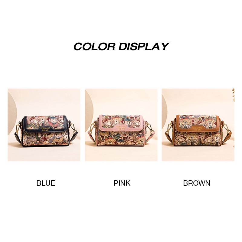 Caiyunyu Túi Đeo Chéo Vai Bằng Da Sức Chứa Lớn Hình Gấu Hoạt Hình Màu Tương Phản Thời Trang Nhật Bản Dễ Thương Cho Nữ