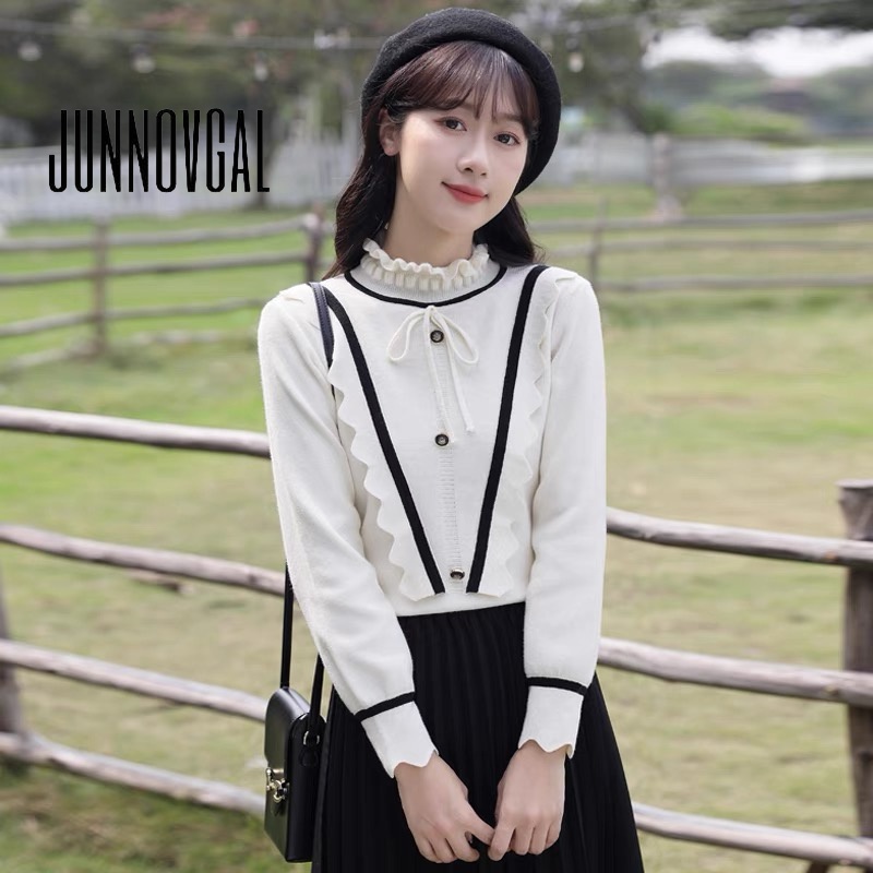 Áo Sweater Cổ Rùa Tay Dài Dáng Ôm Màu Trơn Đính Nơ Thời Trang 2023 Mới