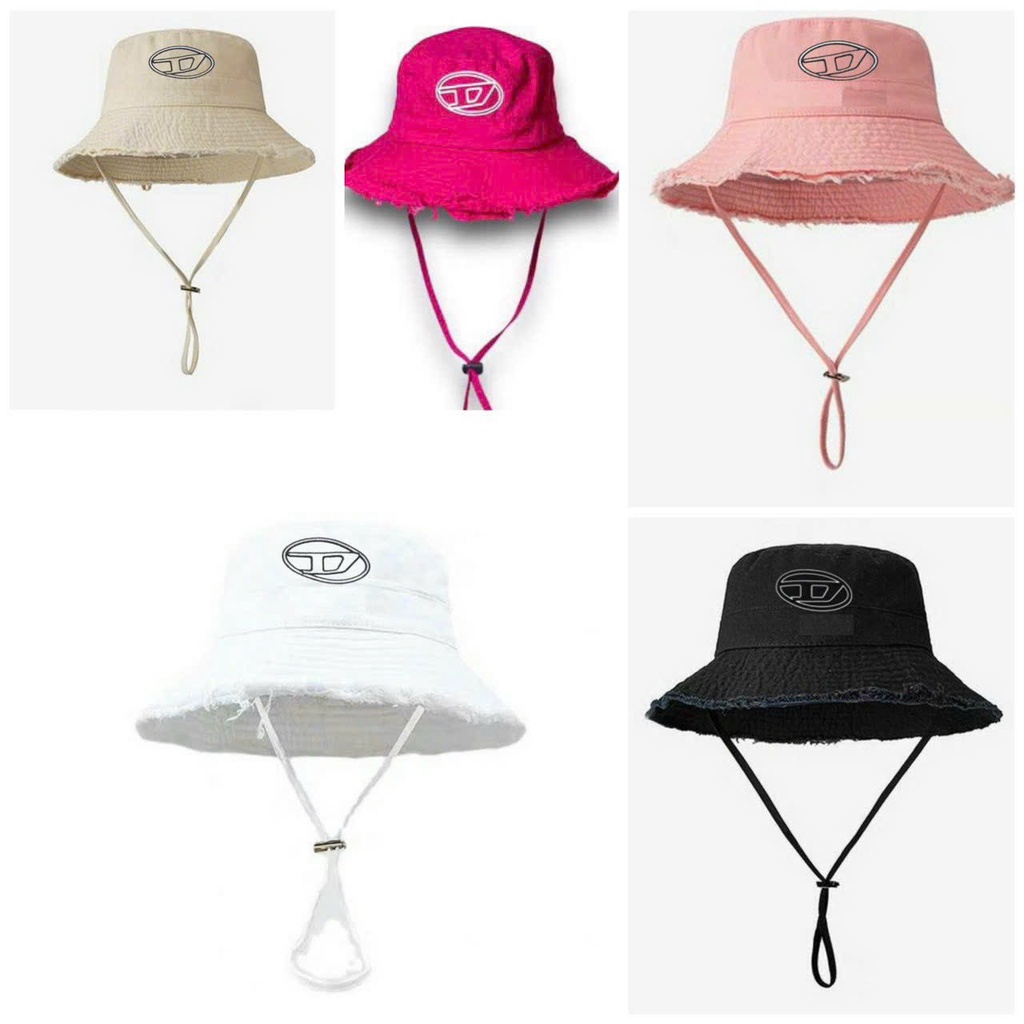 Mũ bucket nữ phong cách cá tính thời trang nữ - Nón vành tròn tua rua logo chữ D có dây siêu xinh thời trang