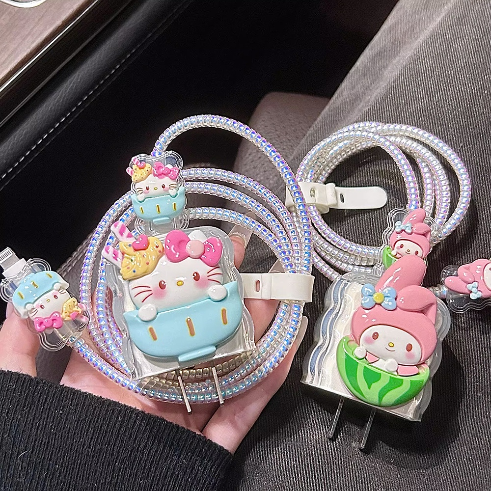 SANRIO Hoạt Hình Vỏ Bọc Bảo Vệ Dây Cáp Sạc 18 / 20w iphone Bằng Silicon Hình hello kitty Dễ Thương