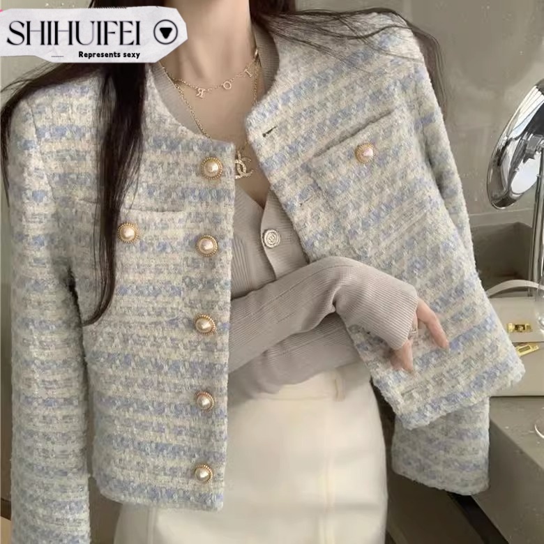 Áo khoác SHIHUIFEI WWY2390HBK 42Z231020 vải tweed phong cách cổ điển thời trang thu đông thanh lịch dành cho nữ