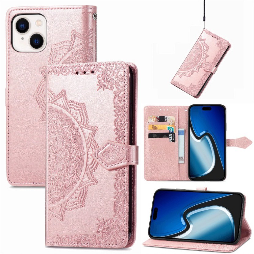 Ốp Bao Da Điện Thoại Nắp Lật Họa Tiết mandala Dập Nổi Cho iphone 15 15pro 15promax 15plus Ốp