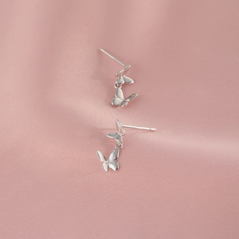 Bông Tai Mạ Bạc 925 Hình Bướm Đơn Giản Thanh Lịch Thời Trang Phong Cách Hàn Quốc Cho Nữ