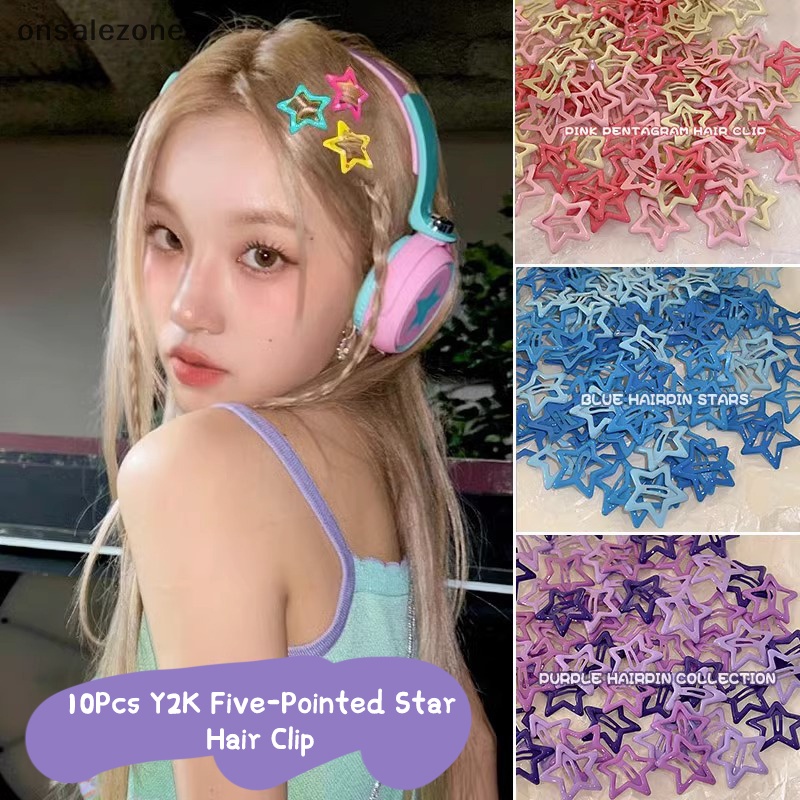 Set 10 Kẹp Tóc Ngôi Sao Năm Cánh Nhiều Màu Sắc Dễ Thương y2k Mới