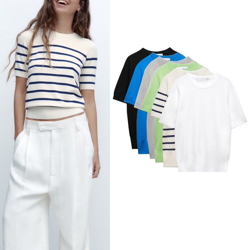 Zara Áo Thun Tay Ngắn Cổ Tròn Dễ Phối Đồ Thời Trang Phong Cách Pháp Cho Nữ 8851017
