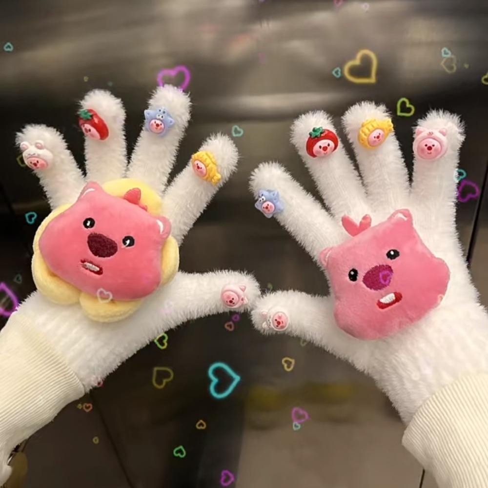 Găng Tay keene Dày Dặn Thoáng Khí Chống Lạnh Họa Tiết Hoạt Hình Thời Trang Giữ Ấm Ngón Tay Cho Nữ