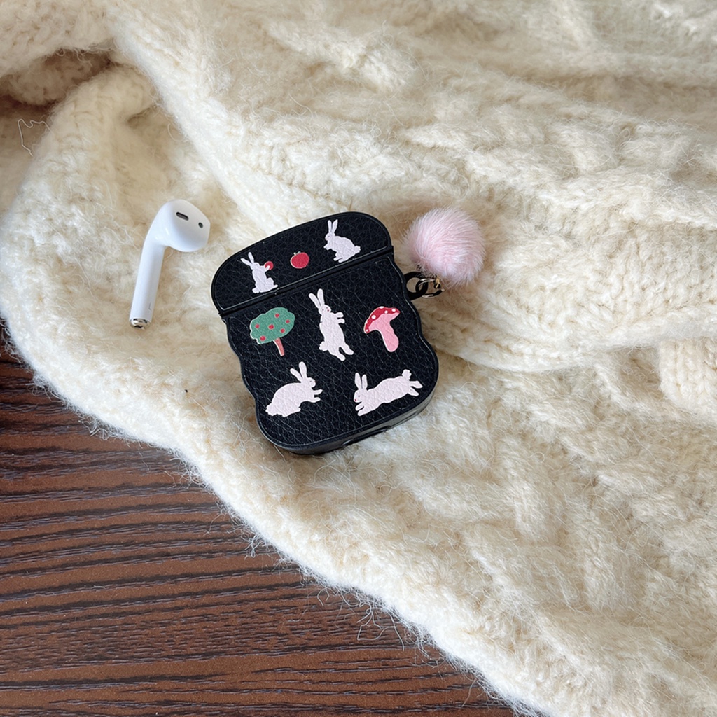 Vỏ Bảo Vệ Hộp Sạc Tai Nghe bluetooth airpods 1 / 2 / pro / 3 pro2 Bằng Da Hình Thỏ Và Nấm Dễ Thương