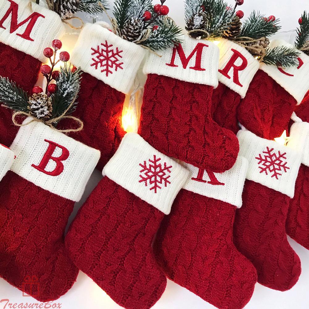 Fashionable Christmas Stockings with Red Snowflakes and Alphabet Decoration