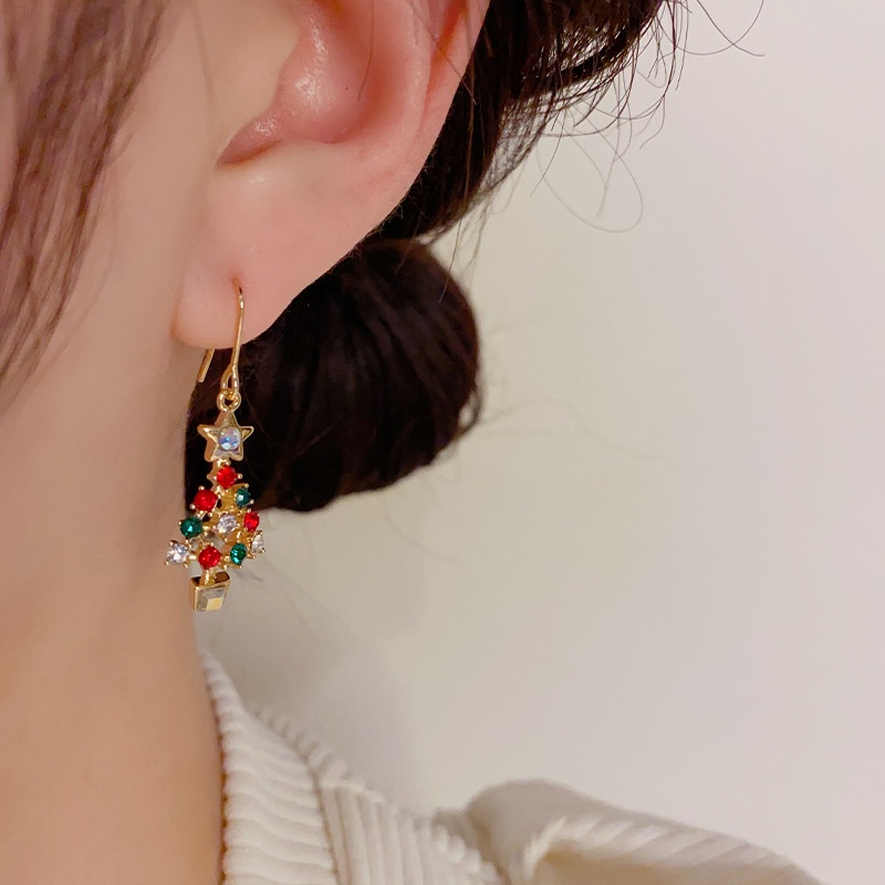 Bông Tai Hình Cây Thông Giáng Sinh Đính Đá zircon Cao Cấp Sang Trọng Phong Cách Hàn Quốc